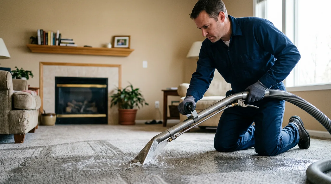 Water damage restoration technician working near Jermyn, TX